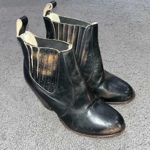 FREEBIRD by Steven MORGAN CHELSEA Black Distressed Leather Ankle Boot Booties 8 - Picture 2 of 10